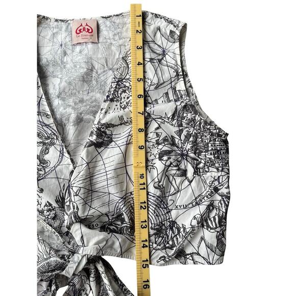 Le Sirenuse Positano Nautical Map Print Wrap Tie Front Cotton Top - Size 38 - Picture 7 of 13